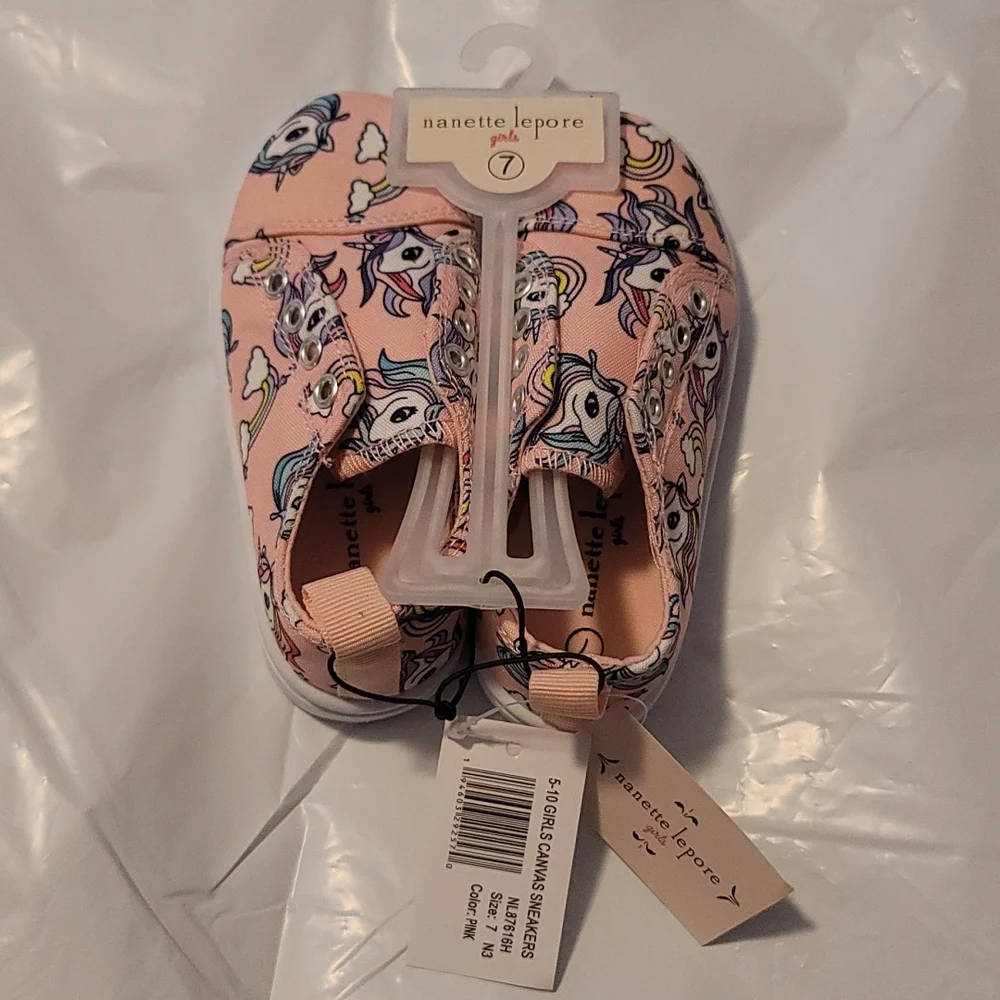 NANETTE LEPORE GIRLS PINK CANVAS UNICORN SNEAKERS: NWT: SZ 7